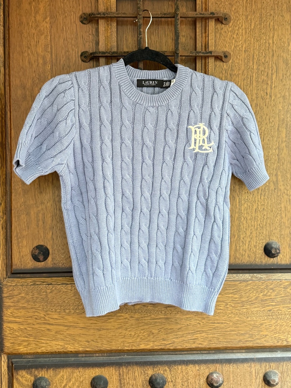 Ralph Lauren Light Blue Cable-Knit Short Sleeve Sweater Size XS